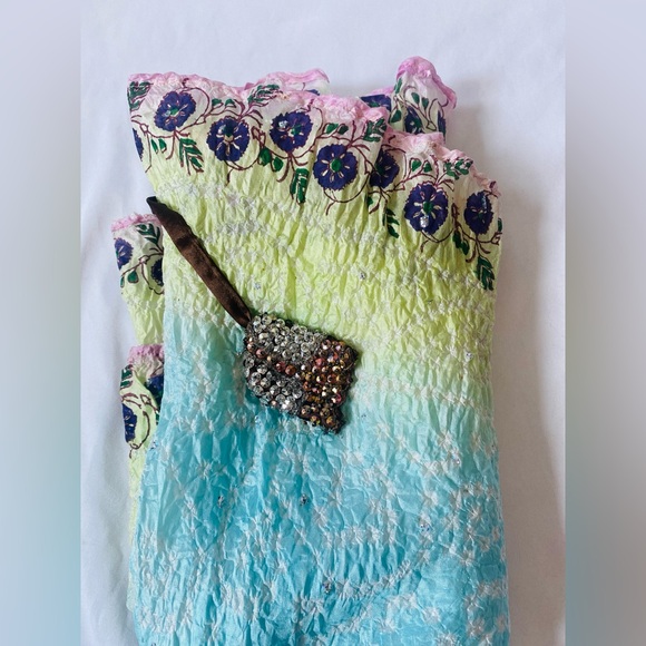 Alka Vora Rare Boho Festival Long Crinkle Silk Skirt w/ beaded details sz M - Picture 13 of 14